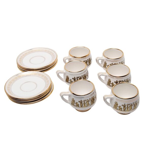 Vintage Arguros 24K Gold Greek Ceramic Cup & Saucer Set Handmade Greece White - Picture 6 of 15